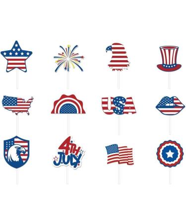 4th of July Cupcake Toppers 12 Pcs Independence Day Cupcake Toppers American Flag Cupcake Toppers Patriotic Party Decorations - Buy Online on GoSupps.com