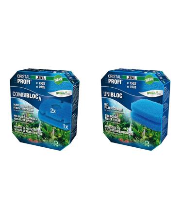 JBL COMBLOC II CristalProfi E 6028900 pre-filter insert and fine filter foam 3 filter inserts & Unibloc 6016200 Bio filter foam Use for aquarium filter Cristalprofi E 150X E 190X 2-pack bundle with organic filter foam Use
