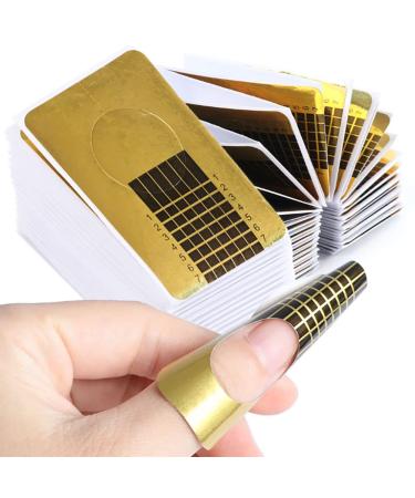 100 Pcs Gold Rectangle Nail Forms Self-Adhesive And Durable Nail Extension Molds Suitable For Uv Gel With Numbers Tips Form Guide for Nail Diy Enthusiasts And Learners