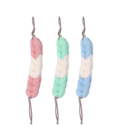 HEALLILY 3pcs Exfoliating Loofah Back Scrubber Long Stretch Back Sponge Scrubber Mesh Strap with Rope Handles for Bath Shower Body Deep Cleaning