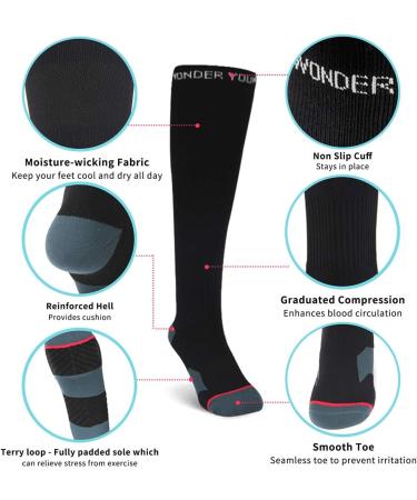 Wonder Young Compression Stockings for Women & Men | 20-30 mmHg Athletic Running & Cycling | Improve Blood Circulation | Black (1 Pair) - Buy Online on GoSupps.com