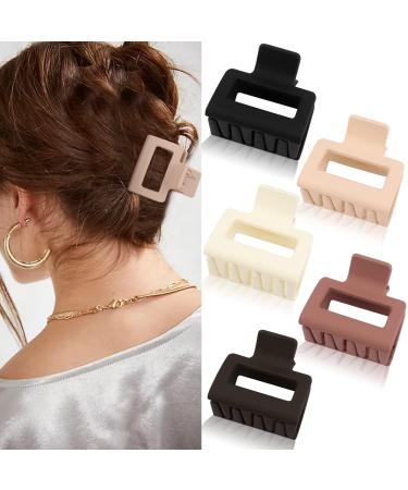 ATODEN 5 Pcs Square Hair Clips Matte Hair Claw Clips for Women Girls 2'' Square Claw Clips for Thin and Medium Hair Non-slip Strong Grip Hair Clamps Jaw Clips Hair Styling Accessories Gifts for Women White  Black  Khaki ...
