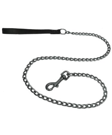 Platinum Pets Stainless Steel Dog Leash with Leather Handle 48 in x 4 mm Black Chrome