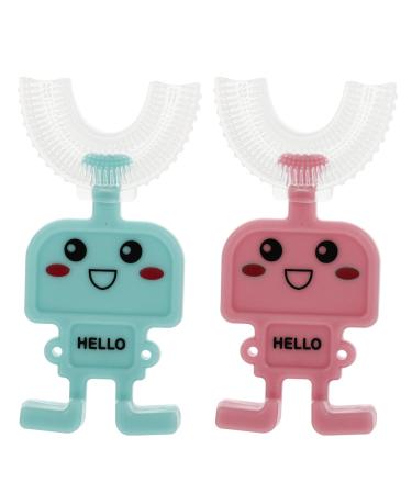 U Shapes Silicone Toothbrush Cleaner: 2Pcs Infant Training Toothbrush Cleaser Soft Biting Ring for Babies Toddlers Gums with Teething Handle Style 1 9.5X5X1.5CM Assorted Color 1