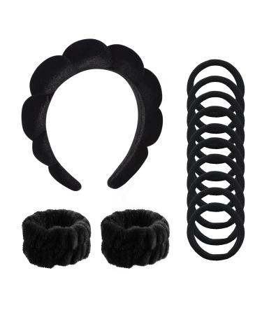 Sponge Spa Headband and Wristband Set for Skincare - Soft Terry Towel Cloth Hair Band - Hair Accessory for Girls and Women - Black - Buy Online on GoSupps.com
