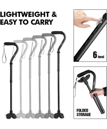 KINGGEAR Lightweight Offset Walking Cane for Women and Men - Large Quad Base Canes for Seniors and Leg Injuries - Black - Buy Online on GoSupps.com