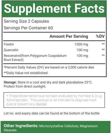 VitaCosmoX Fisetin Quercetin Resveratrol Supplement 1 200 mg 120 Veggie Capsules 100% Vegetarian Non-GMO & Gluten Free - Buy Online on GoSupps.com