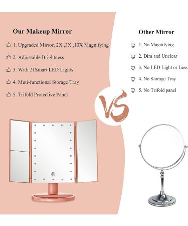 HMGOLD LED Makeup Vanity Mirror - 2X 3X 10X Magnification, Touch Control Dimmable, Dual Power Supply - Portable & Travel-Friendly Gift for Women - Rose Gold - Buy Online on GoSupps.com