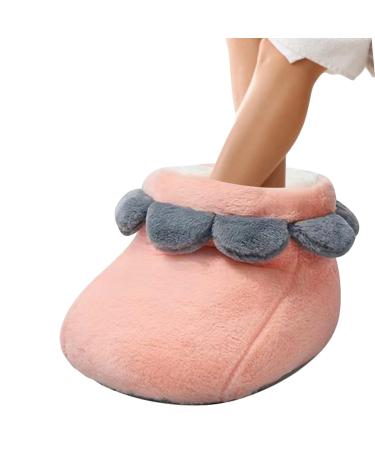 Brojaq heated foot warmer - foot warmer in a slipper -shaped washable and rechargeable cold weather accessories for working reading learning traveling television pink.