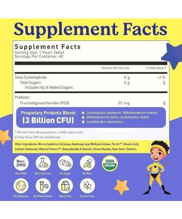 LOVEBUG Probiotics for Kids - Kids Probiotic Chewables with Prebiotics for Aged 4+ Daily Children s Gut Health Constipation Digestive & Immune Support Supplement Sugar-Free 120 Soft Pearls 60 Count (Pack of 2) - Buy Online on GoSupps.com