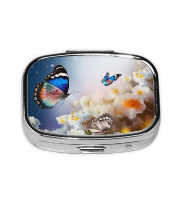 Flowers and Butterfly Printed Square Pill Box Portable Travelling Pill Box Medicine Organiser