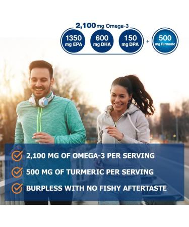 Oceanblue Omega-3 2100 with Turmeric | Triple Strength 60 ct Burpless Fish Oil Supplement | High-Potency EPA & DHA | Turmeric for Joints | Orange Flavor - Buy Online on GoSupps.com