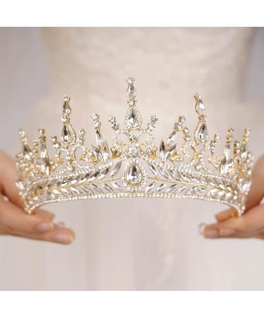Wekicici Baroque Gold Crystal Tiara - Queen Princess Crown for Women, Ideal for Bridal, Wedding, Birthday & Halloween Party - Buy Online on GoSupps.com