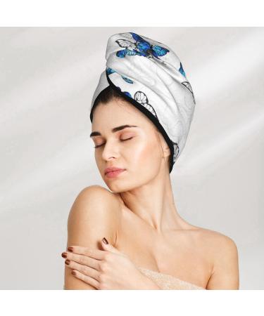 Blue Flying Butterflies Microfiber Hair Towel - Soft Super Absorbent Wrap for Women | Coral Velvet Quick Dry Cap for Long Curly and Thick Hair - Buy Online on GoSupps.com
