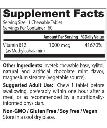 Doctorâ€™s Best Chewable B12 1000 mcg - Chocolate Mint Flavor, 60 Tablets - Buy Online on GoSupps.com