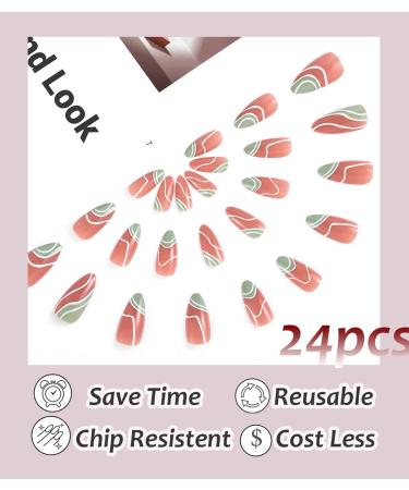 Sethexy Abstract Almond Shape False Nails - 24-Pack Green French Press-On Acrylic Nails for Women & Girls - Buy Online on GoSupps.com