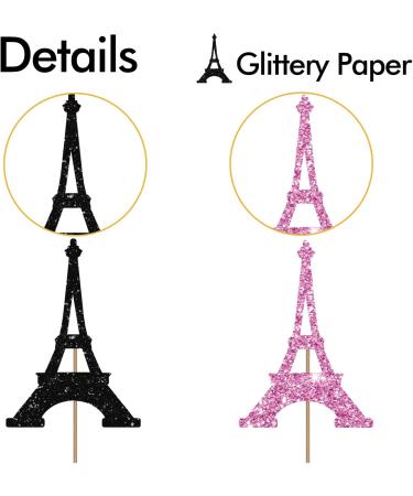 Eiffel Tower Cupcake Toppers Wedding Party Decor Bridal Shower Dessert Cupcake Toppers Paris Themed Birthday Party Decoration - Pink & Black Glitter - Buy Online on GoSupps.com