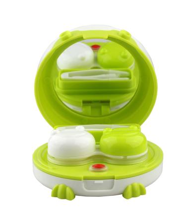 FCSHFC contact lens container cleaner automatic sweet frog shape Electric ultrasound cleaning box cartoon care box (color: green)