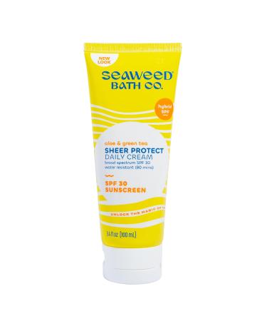 Seaweed Bath Co. Sheer Protect Daily SPF 30 Broad Spectrum Hybrid Suncreen Cream  3.4 Ounce  Sustainably Harvested Seaweed  Aloe  Green Tea