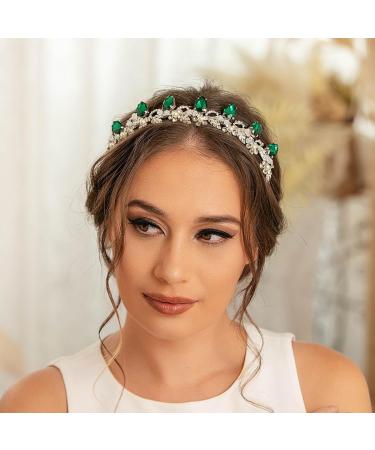 IYOU Crystal Wedding Headband Green Flower Bridal Hair Bands Crown Sparkly Rhinestone Leaf Headpiece Tiara Prom Party Hair Accessories for Brides and Bridesmaid - Buy Online on GoSupps.com