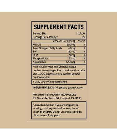 Earth Fed Muscle Arctic Advantage Krill Oil 500mg softgels Omega-3 DHA & EPA for Heart Brain Eye & Joint Health Support No Fishy Aftertaste Non-GMO Gluten-Free Antartic Krill Oil - 60 Capsules - Buy Online on GoSupps.com