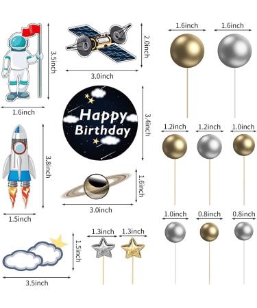 22 Pcs Space Cake Topper Set - Astronaut Figurine, Planet Rocket, Pearl Balls, Star DIY Cake Decorations - Outer Space Themed Party Supplies for Kids Birthday, Baby Shower - Blue - Buy Online on GoSupps.com