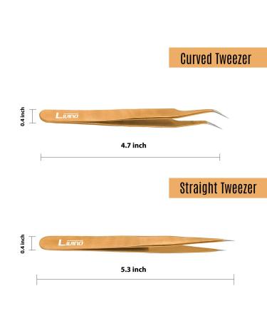 LIVINO Straight Eyelash Extension Tweezers - Set of 2 Stainless Steel Tweezers with Curved Tip | Gold Eyelash Nipper for Extensions - Buy Online on GoSupps.com