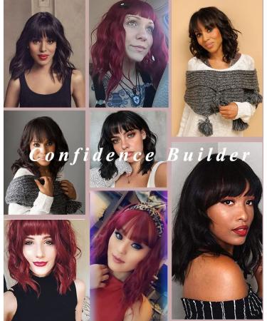 Elfairy 12 Short Bob Wavy Curly Wig with Bangs - Heat Resistant Natural Black Hair Replacement Wig for Women - Buy Online on GoSupps.com
