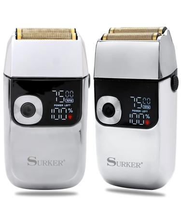 Surker Shaver for Men Electric Shaving Razor 0mm Cordless 2 in 1 Professional Barber Shaver USB Rechargeable(Silver)