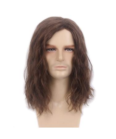 REEWES Mens Wig Long Men Wigs Wig Curly Wave Layered Hair with Cap Flame Redartant Synthetic Hair Wig Natural Hair Wig for Male Daily Party Costume Cosplay Wear (Brown)