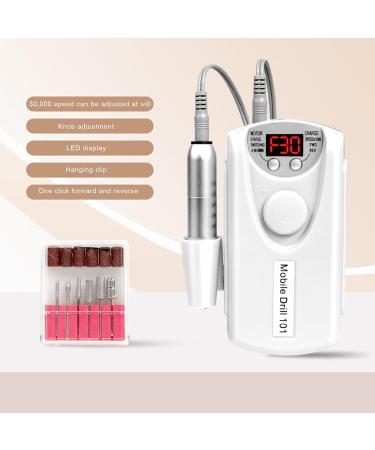 OSKOPWRC Electric Nail Drill Machine 30000 RPM Professional Rechargeable Nail File Kit with 6 Bits Manicure Pedicure Polishing Tools for Home Salon Use White - Buy Online on GoSupps.com
