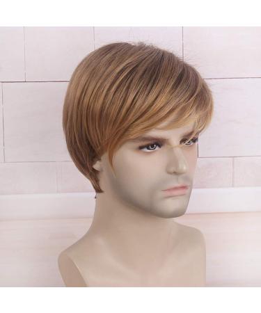STfantasy Men's Blonde Short Straight Wig - Two-tone Layered Wig for Cosplay & Costume || Natural Dark Brown Highlights - Buy Online on GoSupps.com