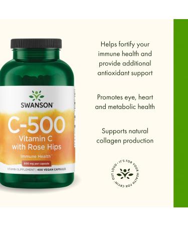 Swanson Vitamin C with Rose Hips 500 Milligrams 400 Capsules (2 Pack) - Buy Online on GoSupps.com