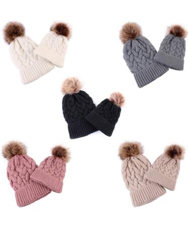 2PCS Family Matching Winter Knit Hat Set - Grey Mother & Baby Ski Cap - Buy Online on GoSupps.com
