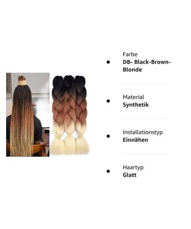 Fanyu 3 Packs 24 Synthetic Braiding Hair - Ombre Jumbo Braids Extensions for Crochet (DB-Black-Brown Blonde) - Buy Online on GoSupps.com