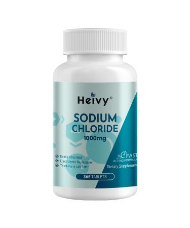 Heivy Sodium Chloride Tablets 1000mg - Pure Salt Tablets, 365 Tablets, Sodium Chloride, Non-GMO - Electrolyte Balance and Hydration Support, Electrolytes Replenisher Hydration Drink Unflavored 365 Count (Pack of 1)