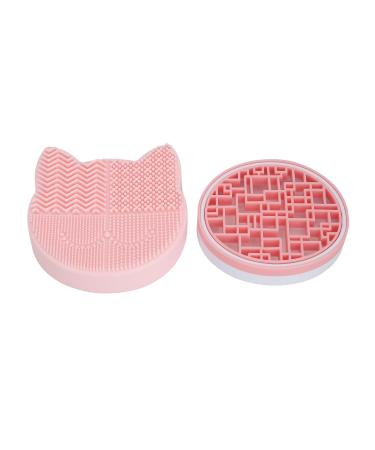 Silicon Makeup Brush Cleaner Mat - Portable Cat Head Design | Efficient Brush Cleaning Pad for Cosmetics - Pink - Buy Online on GoSupps.com
