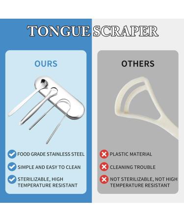 4-Pack Metal Tongue Scraper for Optimal Oral Hygiene | Reusable Tongue Cleaner - Silver - Buy Online on GoSupps.com