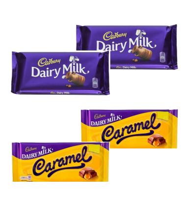 Cadbury Cadbury Dairy Pack of 2 Milk Chocolate Bars 200g and 2 Milk Chocolate Caramel Bars 120g
