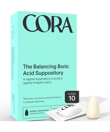 Cora Boric Acid Suppositories | Vaginal Suppository | pH Balance | Prevent Imbalance and Irregular Odor | Lactic Acid & Vitamin C | 10 Count Boric Acid (10 Pack)