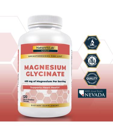 Nature's Lab Gold Magnesium Glycinate 400mg | Cardiovascular Support | Muscle & Nerve Function | 120 Capsules - Buy Online on GoSupps.com