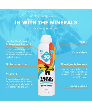 Everyday California SPF 30 Reef Safe Mineral Spray Sport Sunscreen - Water Resistant Zinc Sunblock - Coral Reef Friendly UVA/UVB Broad Spectrum Sunscreen (6oz) - Buy Online on GoSupps.com