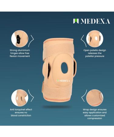 Hinged Knee Brace for Men & Women - Premium ACL Support for Swollen Injuries Arthritis Relief Open Patella Design Dual Hinges Compression & Stability Straps - Medexa - Buy Online on GoSupps.com