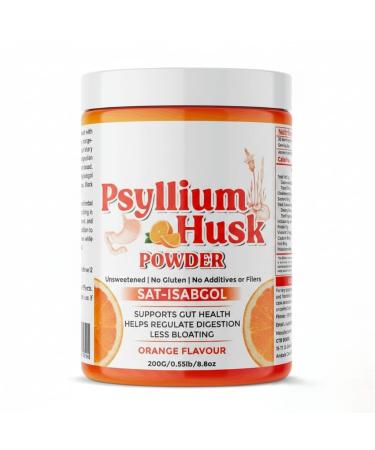 Psyllium Husk Powder Orange Flavor 200g (8.8oz) | Sat-Isabgol with 5 Added Herbs | Unsweetened Gluten-Free | Natural Fiber Supplement for Digestive Health