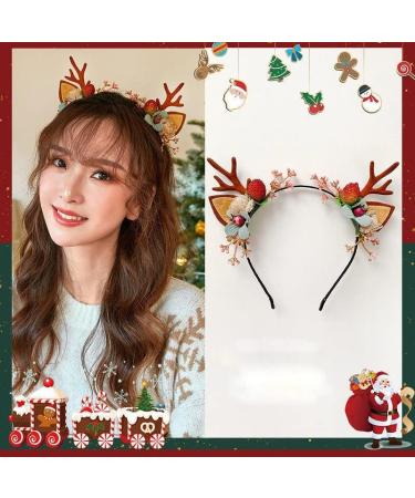 Christmas Deer Antlers Flower Berry Headband Crown Floral Headband Christmas Boho Headdress Party Headwear Hair Hoop Christmas Hair Accessories for Women Girls - Buy Online on GoSupps.com