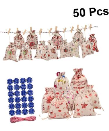 KOMBIUDA 50 Pcs Calendar Chritmas Candy Chrismas Garland Pouch for Christmas Storage Bag Drawstring Size 2 As Shown - Buy Online on GoSupps.com
