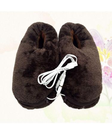 USB Electric Heating Slippers - Brown Plush Foot Warmers for Winter | Cozy Household Heating Shoes - Buy Online on GoSupps.com