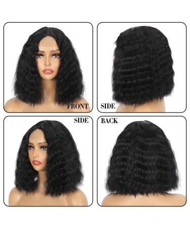 CLIONE Deep Wave Bob Lace Wig 12 - Short Synthetic Wigs for Black Women - Natural Black Color - Curly Bob Lace Front Wig - Buy Online on GoSupps.com