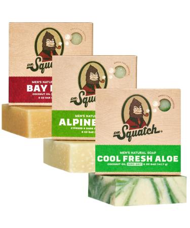 Dr. Squatch All Natural Bar Soap for Men 3 Bar Variety Pack Cool Fresh Aloe Bay Rum Alpine Sage - Men's Bar Soap
