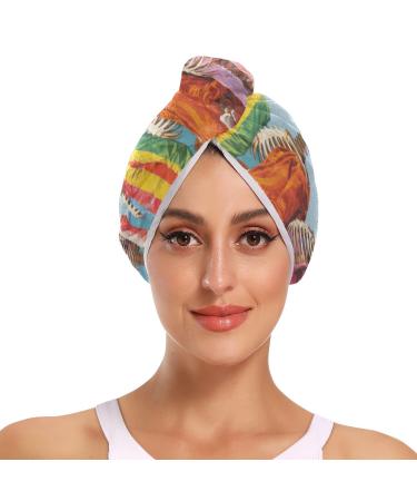 Skeleton Men in Beach Hair Towel 2 Pack Super Absorbent Hair Drying Towel Quick Dry Hair Turbans Head Towel with Button Twisty Wrap for Women Girls